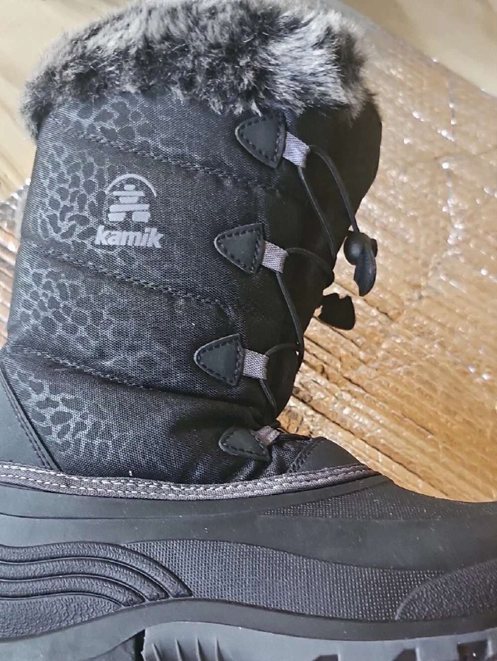 Kamik Black Faux-Fur Lace-Up Winter Boots